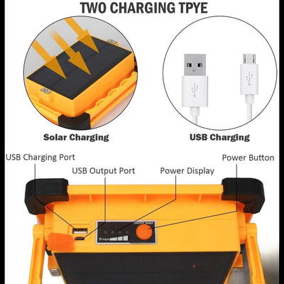 Projecteur LED solaire USB - charge solaire et USB