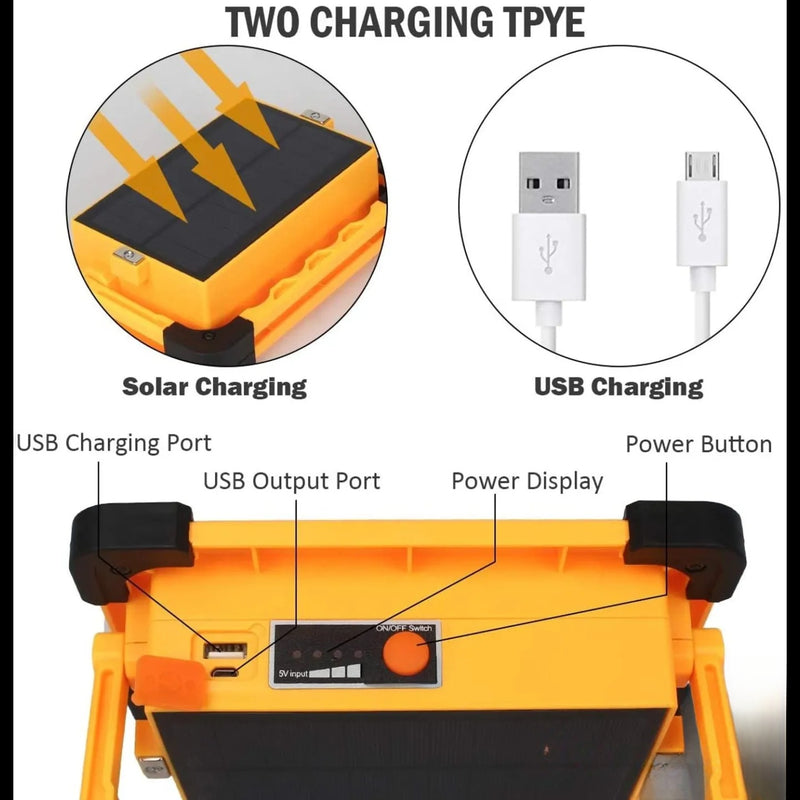 Projecteur LED solaire rechargeable USB portable extérieur - vue produit