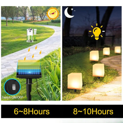 Spots solaires couleur changeante éclairant une allée de jardin