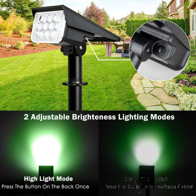 Spot solaire lumière verte en jardin avec modes d'éclairage
