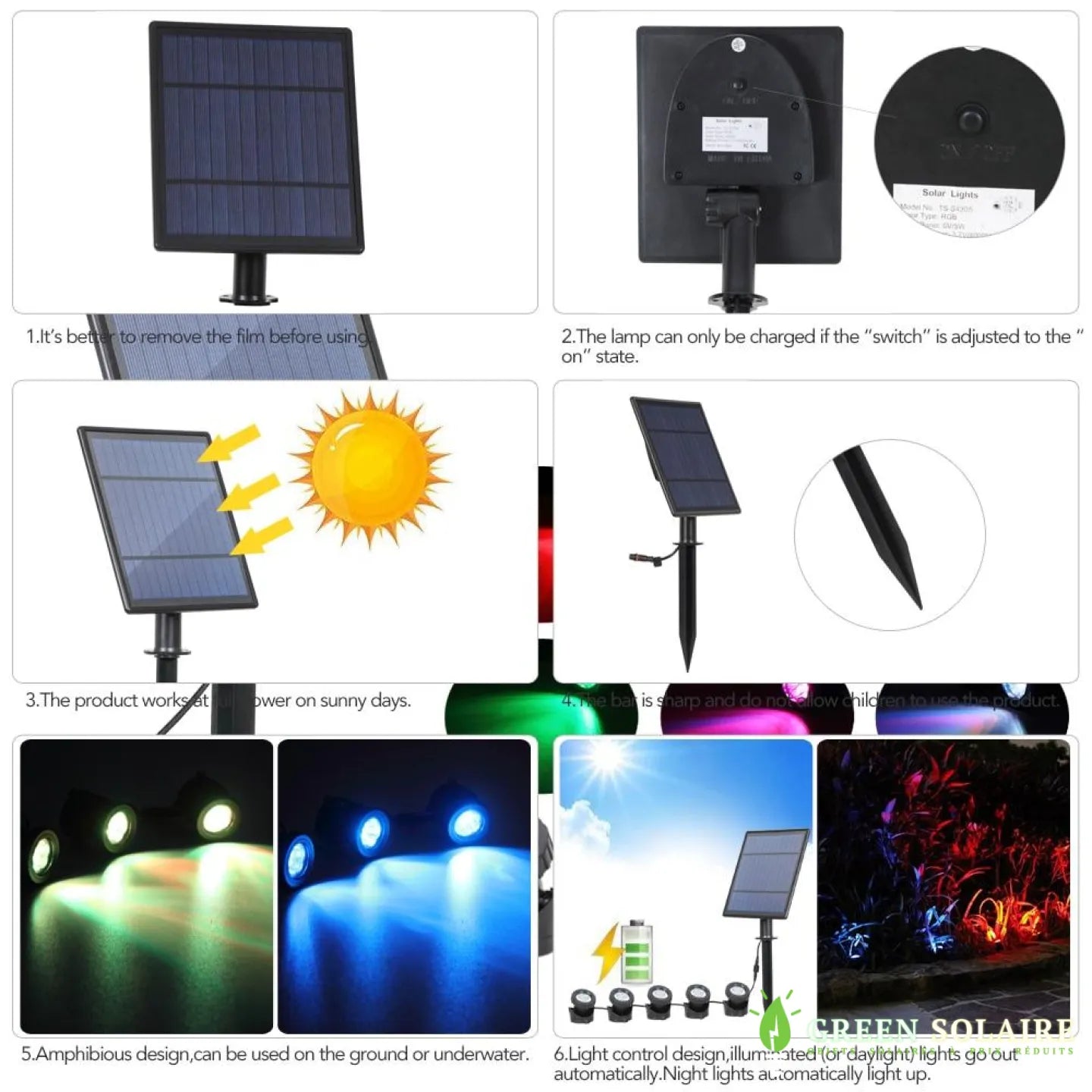 SPOT SOLAIRE DE COULEUR IMMERGEABLE