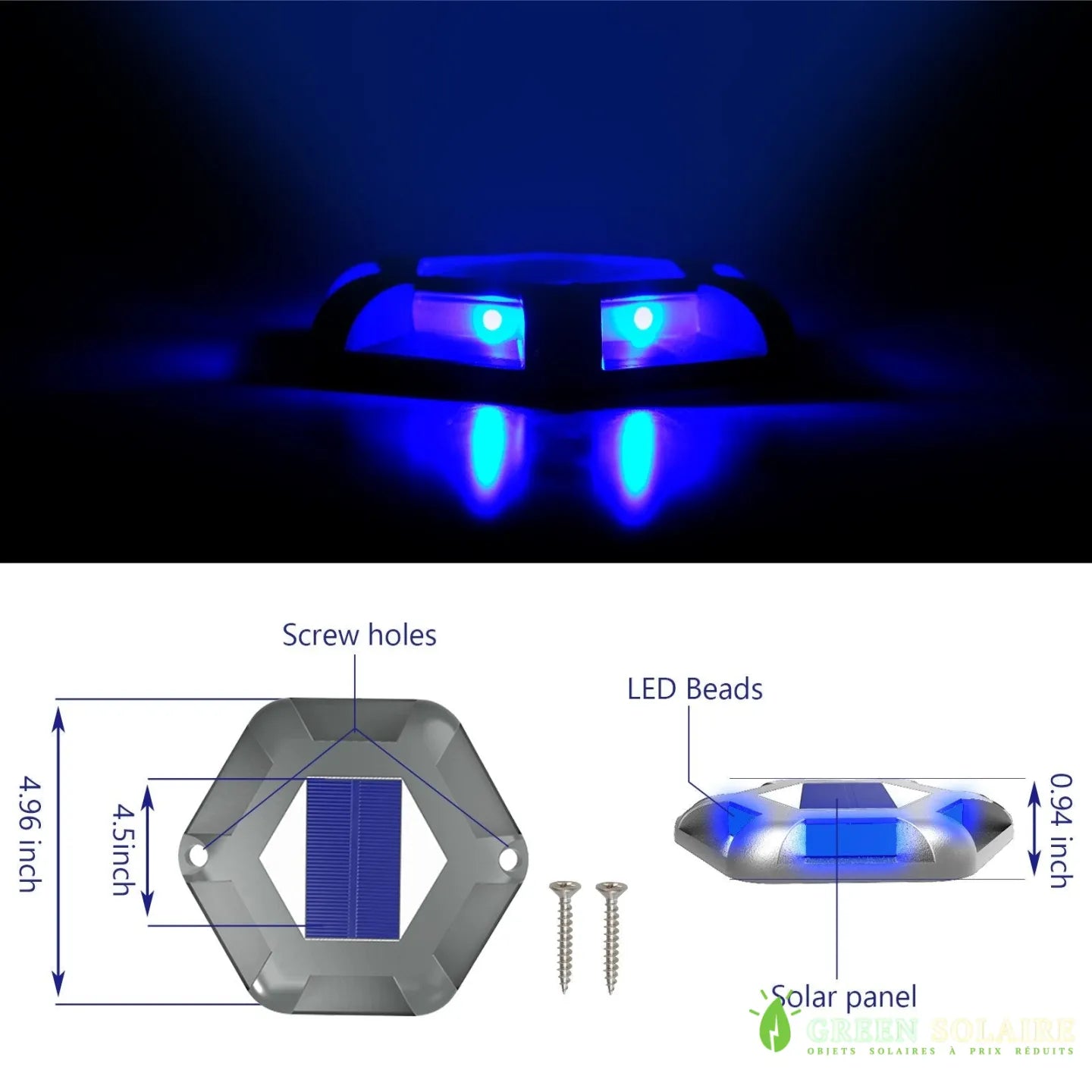 Spot solaire encastrable bleu