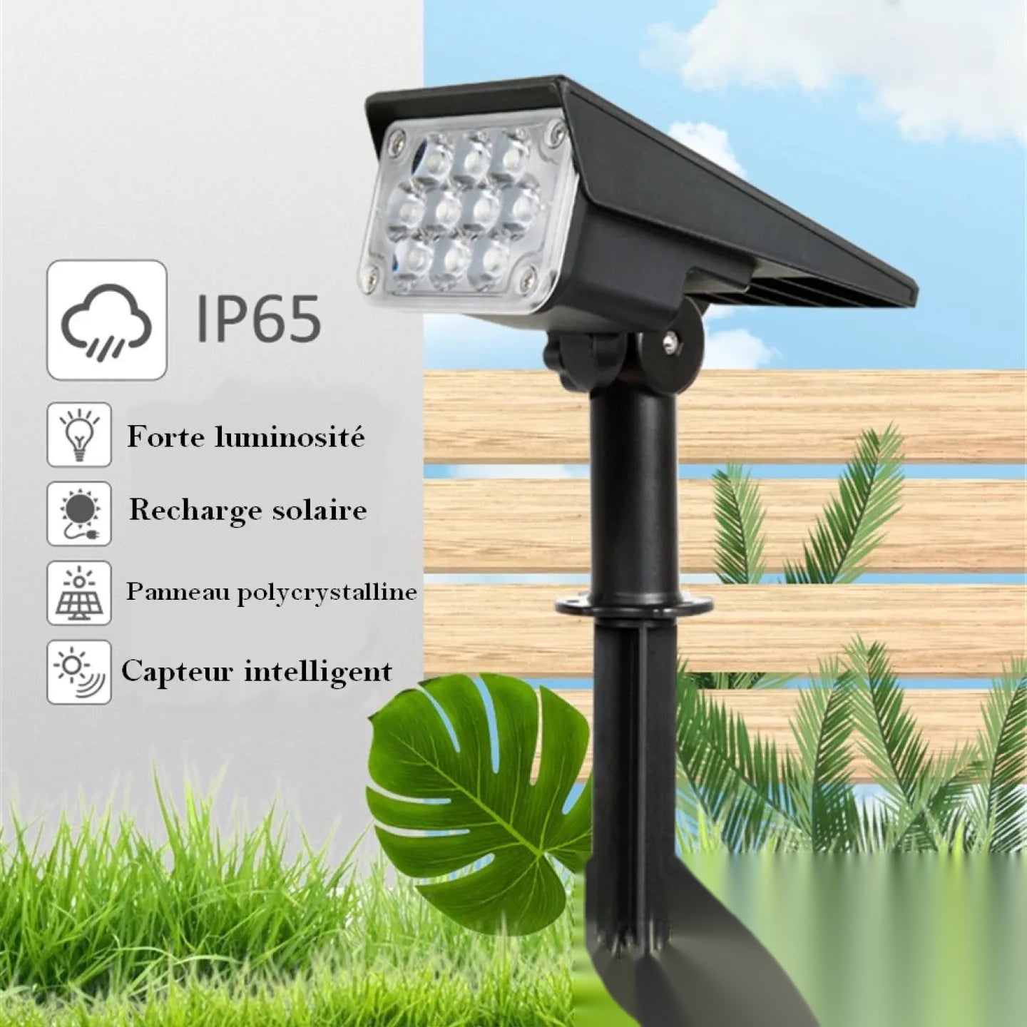 Spot solaire à piquer LED pour jardin extérieur, étanche IP65
