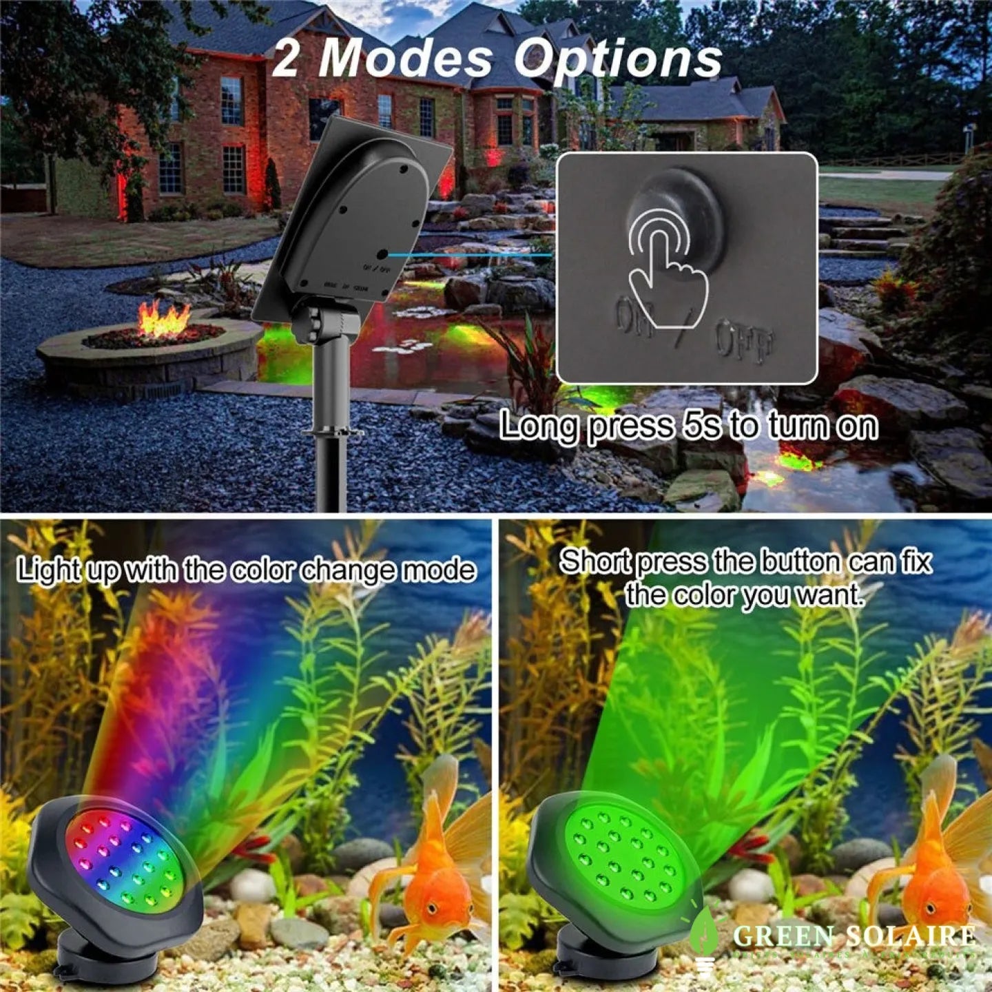 SPOT SOLAIRE SUBMERSIBLE POUR BASSIN COULEUR RGB