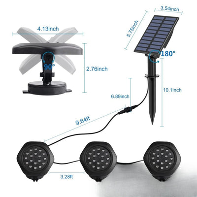 Spot solaire submersible - dimensions et panneau orientable