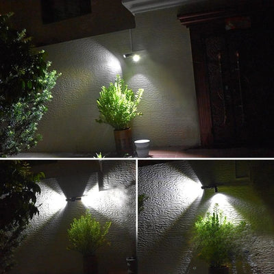 Spot solaire à détecteur éclairant un jardin la nuit