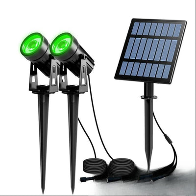 Spot solaire à planter vert avec panneau déporté jardin