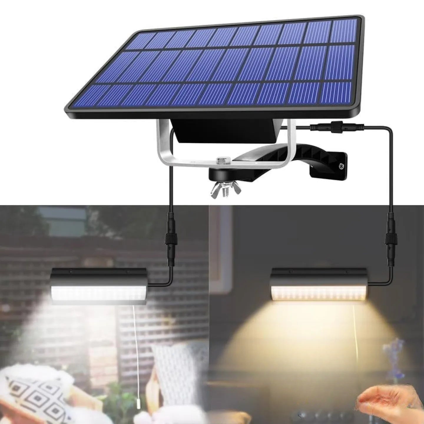 Éclairage solaire avec tirette et panneau déporté extérieur