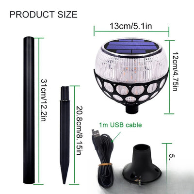 Dimensions de la torche solaire imitation flamme