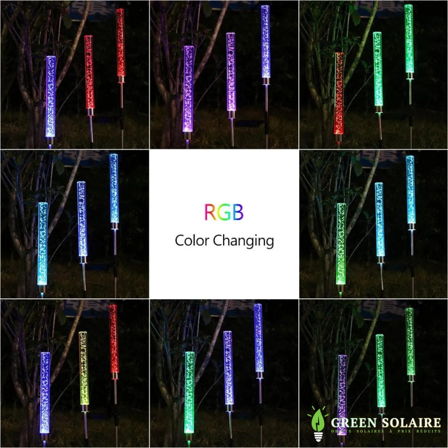 Tube LED Bulle Décoration Solaire pour Jardin - LOT DE 2