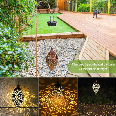 Lanterne solaire vintage suspendue dans le jardin jour et nuit